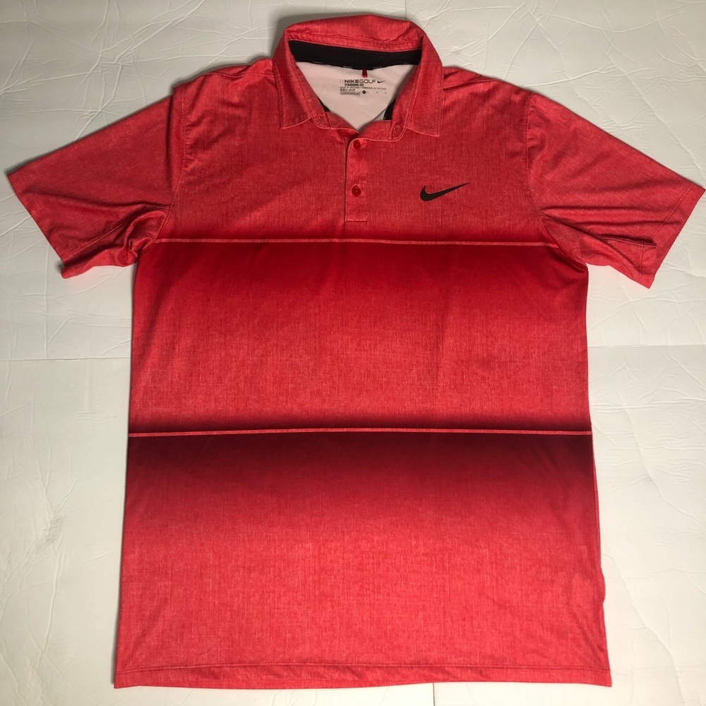 Nike Golf Shirt Mens Large Red Checkmark Striped Polo